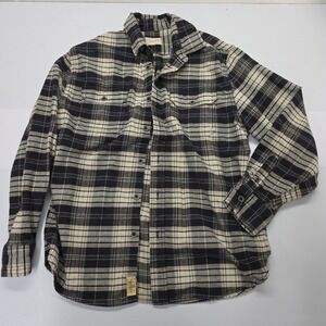 Jachs NY Mens Large Black Cream Plaid Flannel Button Down Shirt Cotton L‎